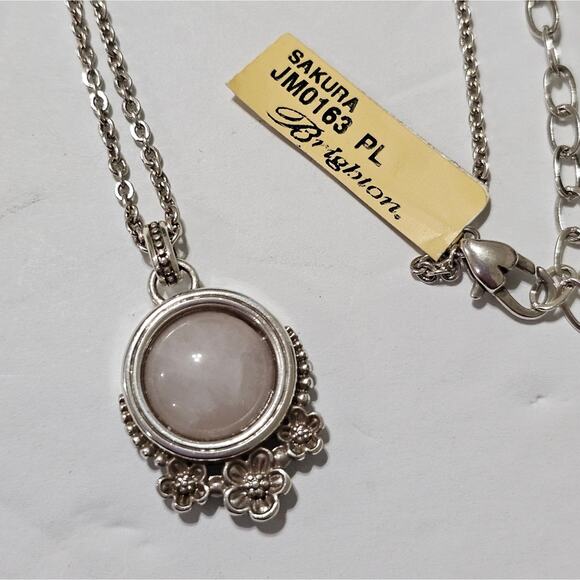 Brighton Sakura JM0163 PL Silver Tone Necklace Pink Stone Floral Pendant - Picture 1 of 7